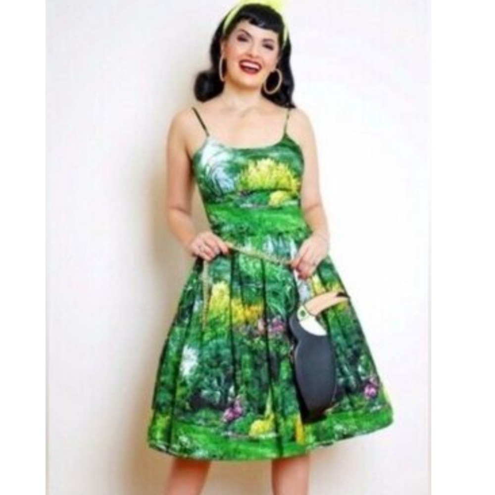 Bernie‎ Dexter Garden Print Cotton Pinup Dress Green Landscape Large Made in USA